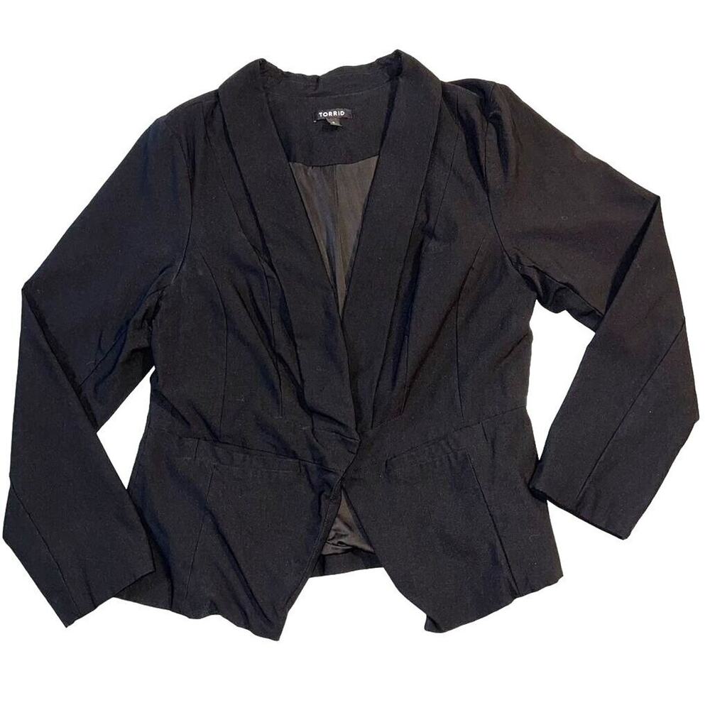 Torrid Womens Suit Jacket Blazer Stretch Open Front Pockets Long Sleeve Black